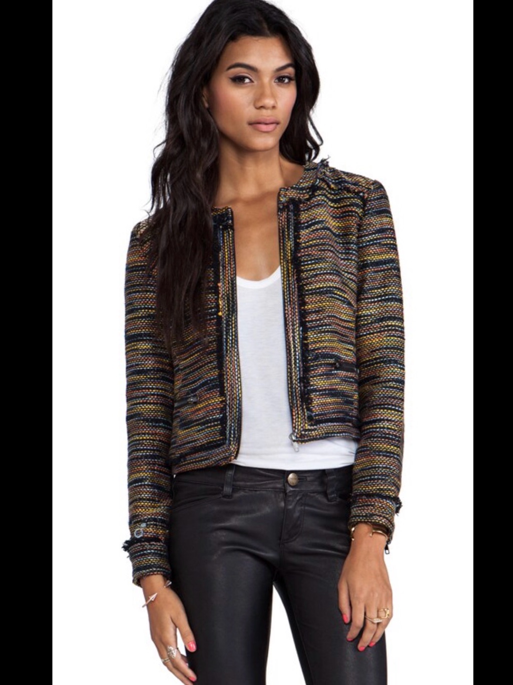 Greylin Multicolor Tweed Crop Jacket - Black, Gold, Blue Accents